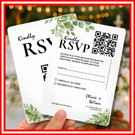 Cartão RSVP Código QR de Folhas de Verdura Verde Salvia para R