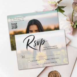 Cartão RSVP Código QR de Foto de Quinceanera Simples e Letra M