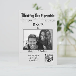 Cartão RSVP Código QR de Foto de Roteiro Clássico 1 Jornal Cin