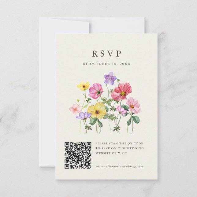 Cartão RSVP Código QR de Foto Foto Foto Chic Floral Rustic (Frente)