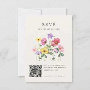 Cartão RSVP Código QR de Foto Foto Foto Chic Floral Rustic