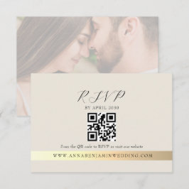 Cartão RSVP Código QR de Foto Marfim Casamento