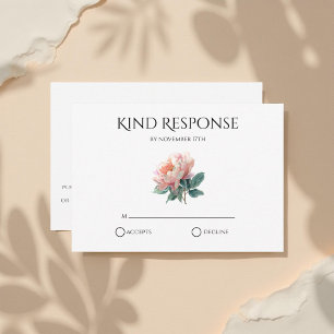 Cartão RSVP Código QR de Peônia Rosa Choque Elegante Casamento