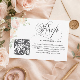 Cartão RSVP Código QR de Rosas Cor-de-Rosa Suave Elegante para
