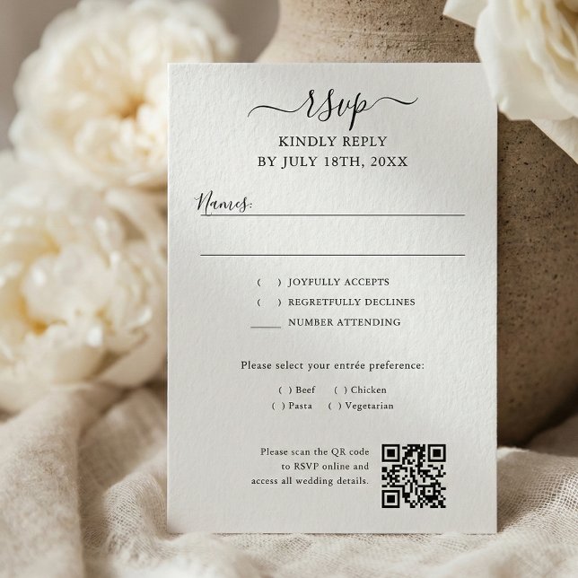 Cartão RSVP Código QR de Roteiro Casamento Moderno (Criador carregado)
