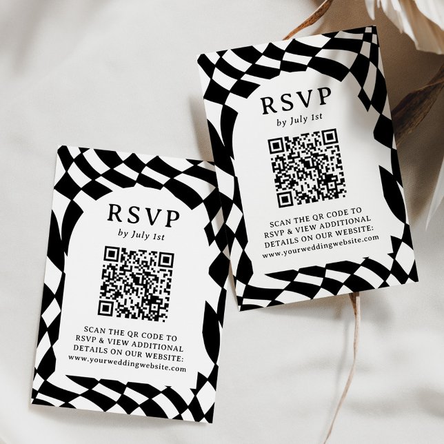 Cartão RSVP Código QR de Tabuleiro de Xadrez Preto e Branco Re (Criador carregado)