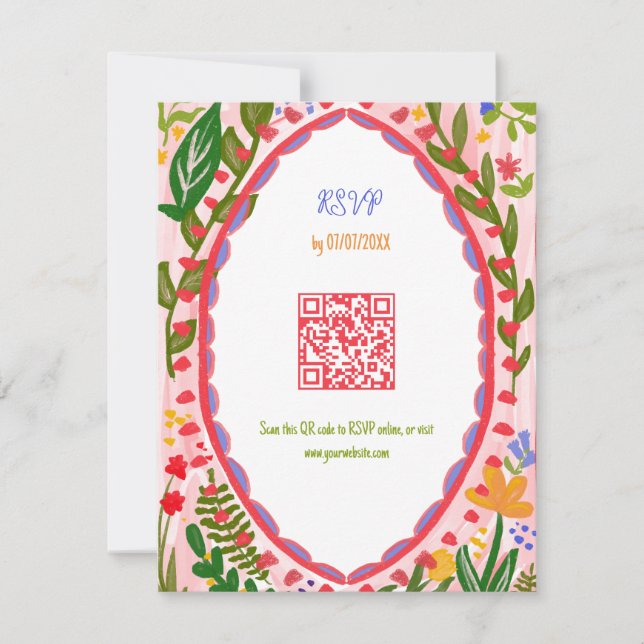 Cartão RSVP Código QR Desenhado à Mão Única e Excêntrico com F (Frente)