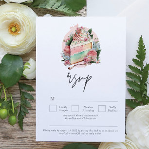 Cartão RSVP Código QR do Bolo de Casamento de César com Aquare