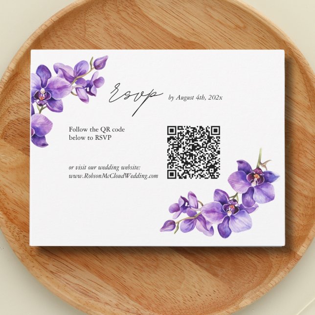 Cartão RSVP Código QR do casamento do script Orquídeo Elegante (Criador carregado)