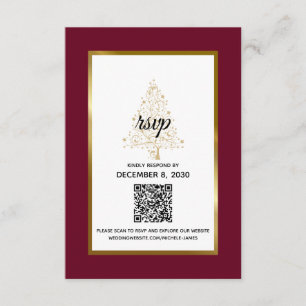 Cartão RSVP Código QR do Casamento no inverno Dourado Elegante