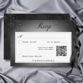 Cartão RSVP Código QR do Casamento tema damasco Preto Gótico V