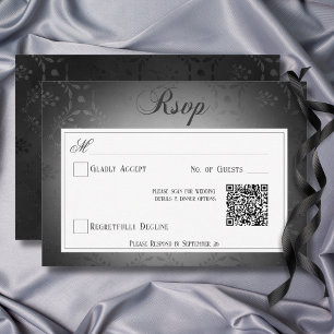 Cartão RSVP Código QR do Casamento tema damasco Preto Gótico V