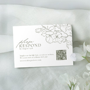 Cartão RSVP Código QR do casamento verde do sábado floral eleg