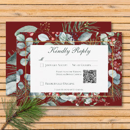 Cartão RSVP Código QR do Casamento Vermelho Vermelhos do Natal