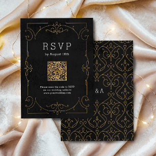 Cartão RSVP Código QR do casamento vintage clássico elegante