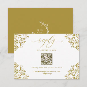 Cartão RSVP Código QR do Casamento vintage Dourado Elegante