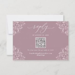 Cartão RSVP Código QR do Casamento vintage Mauve Dusty Rosa