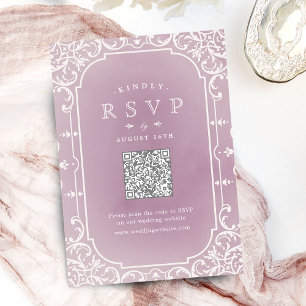 Cartão RSVP Código QR do casamento vintage romântico Mauve ele