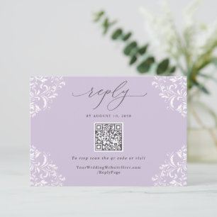 Cartão RSVP Código QR do Casamento vintage Roxo da Lavanda Ele