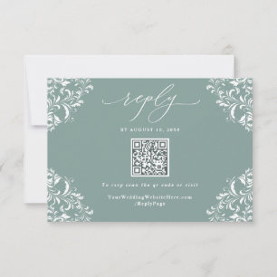 Cartão RSVP Código QR do Casamento vintage Verde do Mar Elegan