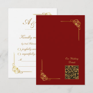 Cartão RSVP Código QR do Evento de Casamento Elegante em Doura