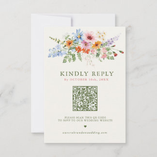 Cartão RSVP Código QR do Jardim de Primavera de Flores Silvest