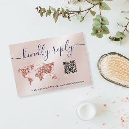 Cartão RSVP Código QR do Mapa Mundial do Passaporte de Destino