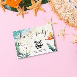 Cartão RSVP Código QR do Monograma de Compass de Casamento de 