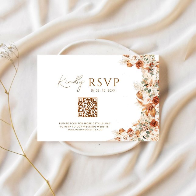 Cartão RSVP Código QR do Site de Casamento com Letra Elegante  (Criador carregado)