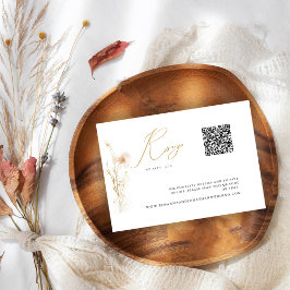 Cartão RSVP Código QR do Site de Casamento de Blush Dourado Ro