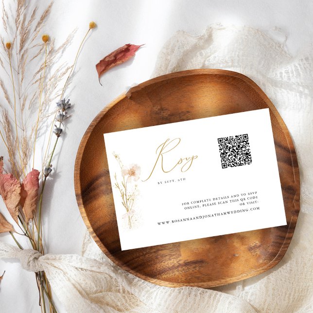 Cartão RSVP Código QR do Site de Casamento de Blush Dourado Ro (Criador carregado)