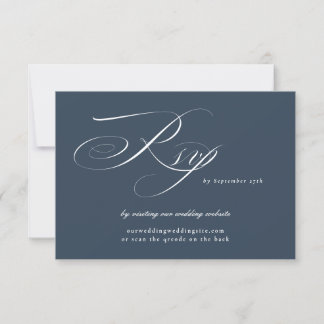 Cartão RSVP CÓDIGO QR do Site de Casamento de Caligrafia Azul
