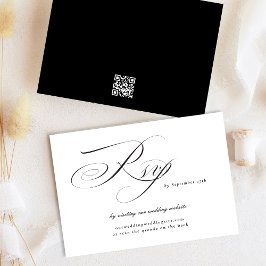 Cartão RSVP CÓDIGO QR do Site de Casamento de Caligrafia Elega