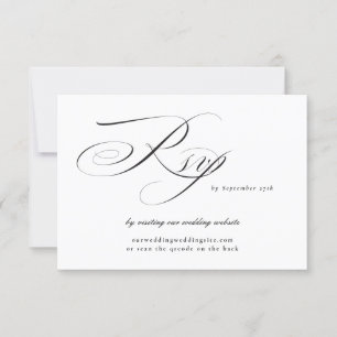 Cartão RSVP CÓDIGO QR do Site de Casamento de Caligrafia Preta