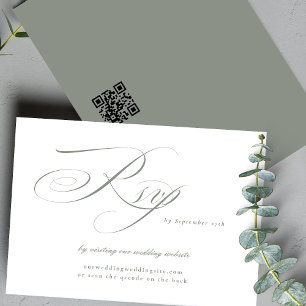 Cartão RSVP CÓDIGO QR do Site de Casamento de Caligrafia Verde