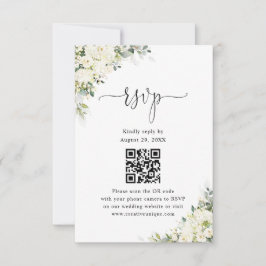 Cartão RSVP Código QR do Site de Casamento de Flores Brancas E