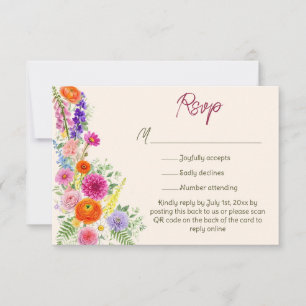 Cartão RSVP Código QR do Site de Casamento de Flores do Jardim