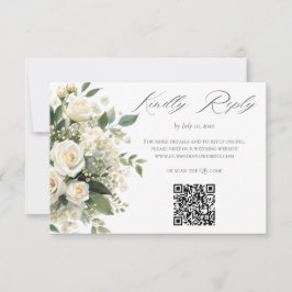 Cartão RSVP Código QR do Site de Casamento de Hortênsias e Ros