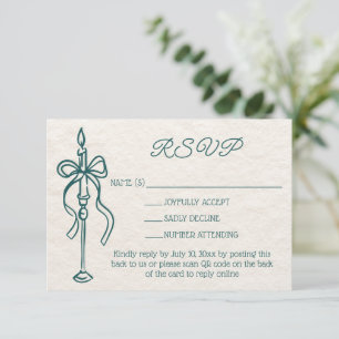 Cartão RSVP Código QR do Site de Casamento de Teal de Arco Des