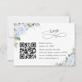 Cartão RSVP Código QR do Site de Casamento Floral de Hortênsia