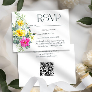 Cartão RSVP Código QR do Site de Casamento Floral do Elegante