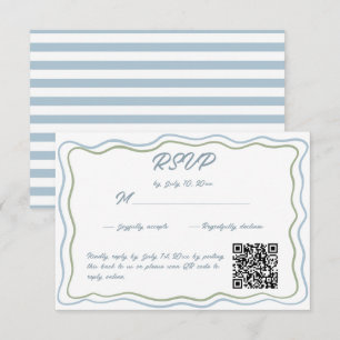 Cartão RSVP Código QR do Site de Casamento Verde Azul Ondulado