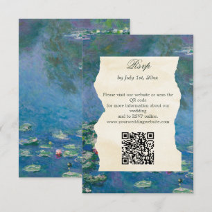 Cartão RSVP Código QR do Site de Noivado com Arte de Monet - N