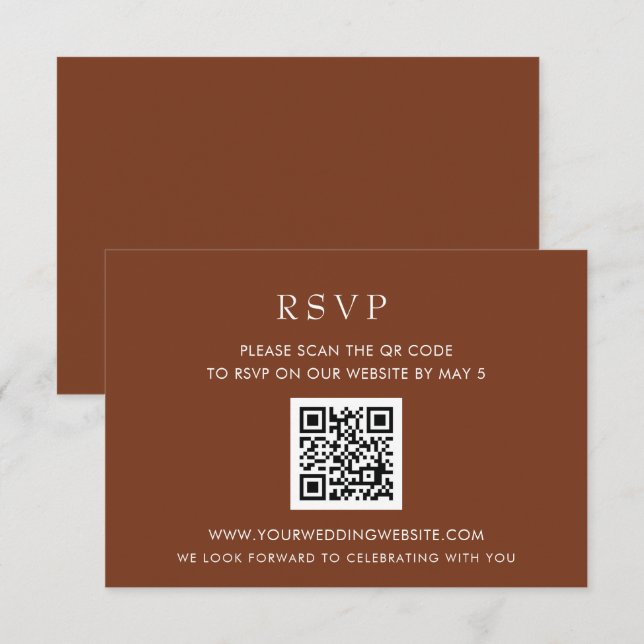 Cartão RSVP CÓDIGO QR do Terracotta Moderno Elegante Simples (Frente/Verso)