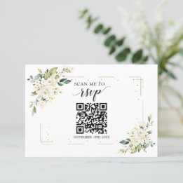 Cartão RSVP Código QR Dourado Branco Adicionar seu Casamento d