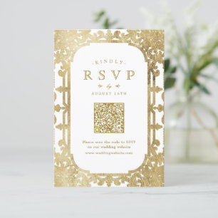Cartão RSVP Código QR Dourado elegante do ornamentado romântic