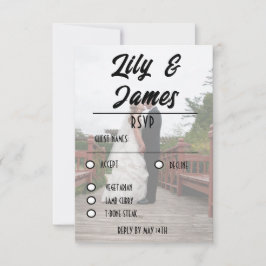 Cartão RSVP Código QR e Site de Casamento de Fotos Simples