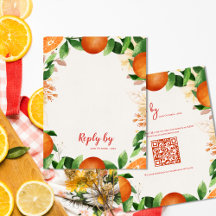 Código QR Elegante Citrus Orange Autumn Casamento 