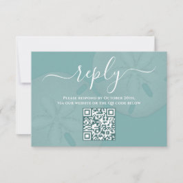 Cartão RSVP Código QR Elegante Dólar de Areia da Praia em Aqua