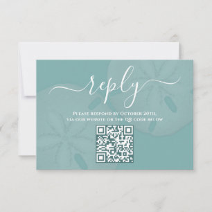 Cartão RSVP Código QR Elegante Dólar de Areia da Praia em Aqua